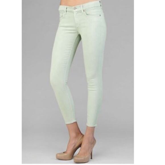 7 for all mankind Mid Rise Cropped Skinny Mint Green Jeans Women's Size 28 - Picture 10 of 10